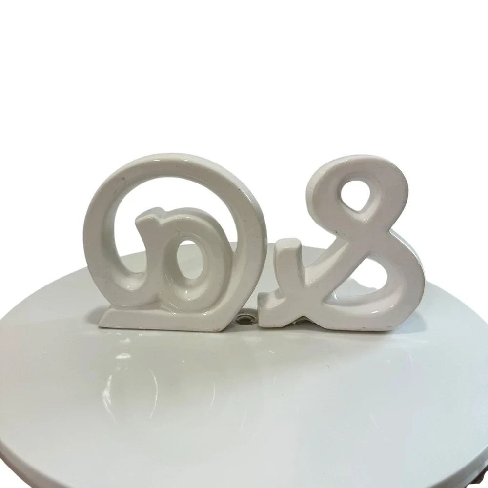 White Ceramic Ampersand At Sign Decor Set Tabletop Typographic Figurine Symbols